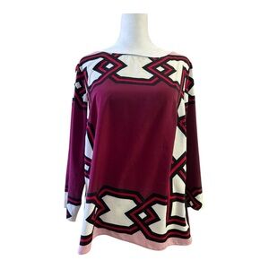 Talbots Geometric Lightweight Top Red, Black, Pink Size Medium